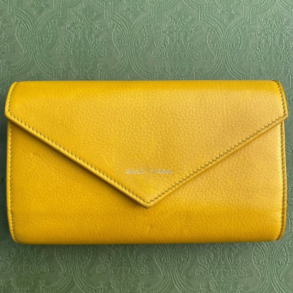 BALENCIAGA Yellow Clutch Wallet With Chain - Picture 1 of 15